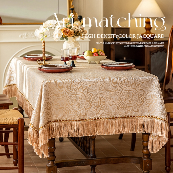 91家纺网 家纺一手货源 找家纺 （总）南通大梧纺织 2026新款珠光（流苏款）桌布