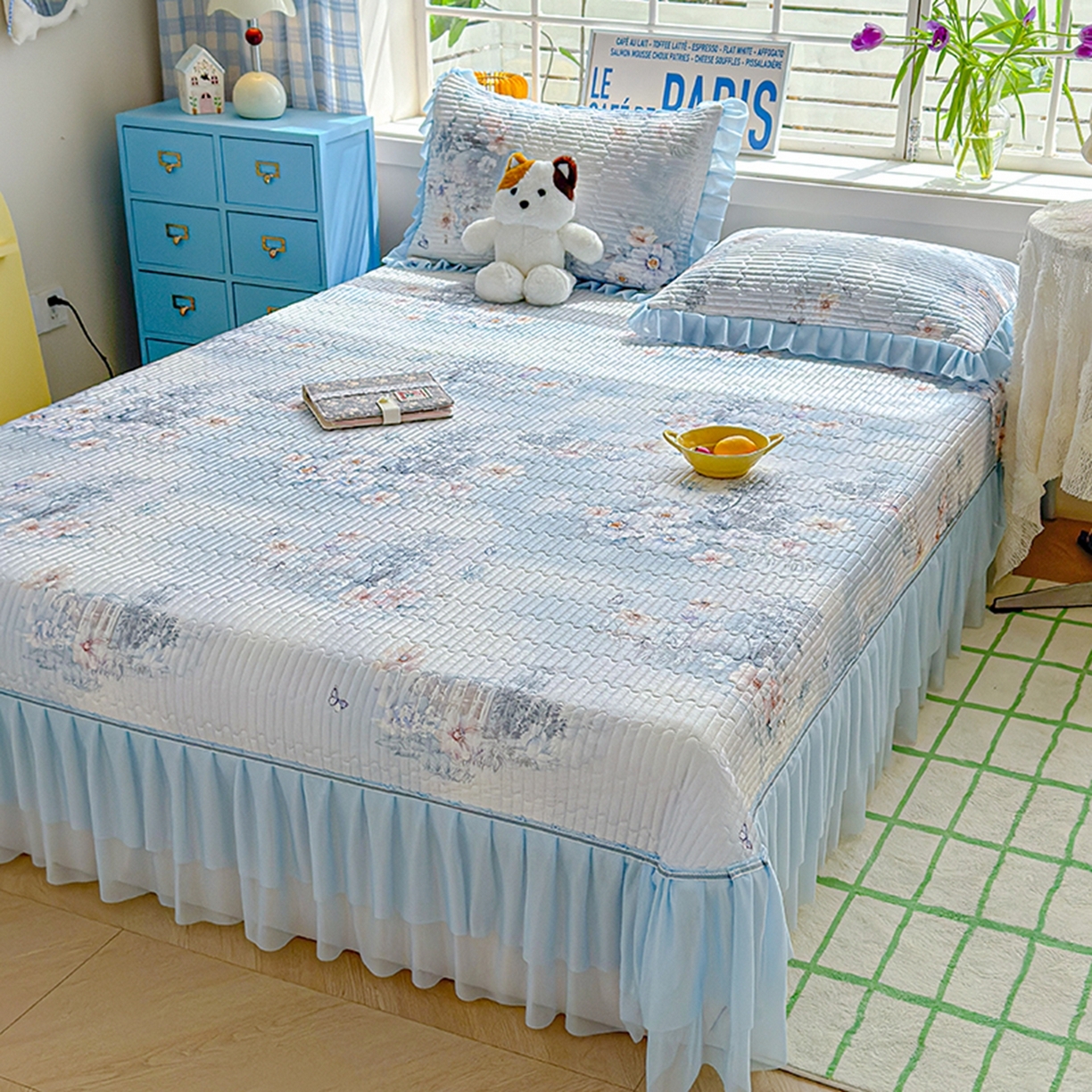 91家纺网 家纺一手货源 找家纺 （总）冬然家纺 2026新款锦氨凉感丝数码印花工艺云感纱花边凉席席子