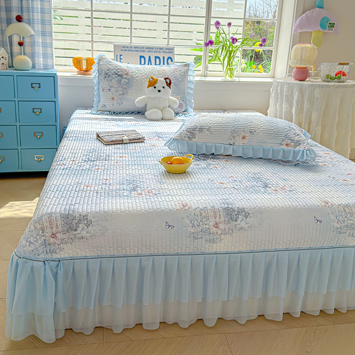 91家纺网 家纺一手货源 找家纺 （总）冬然家纺 2026新款锦氨凉感丝数码印花工艺云感纱花边凉席席子