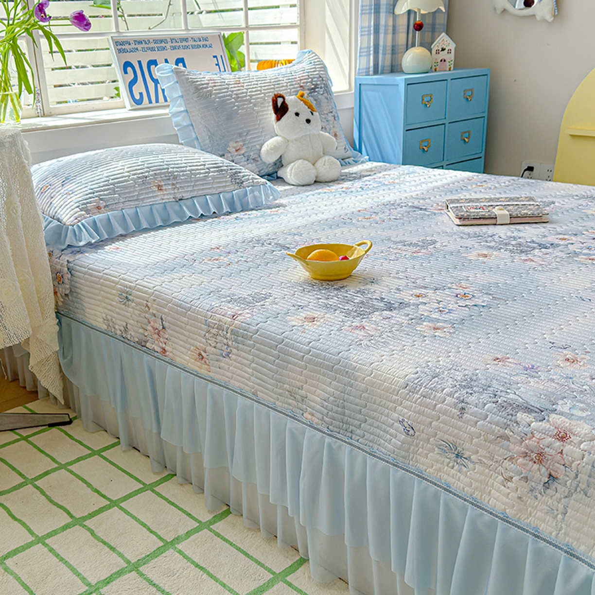 91家纺网 家纺一手货源 找家纺 （总）冬然家纺 2026新款锦氨凉感丝数码印花工艺云感纱花边凉席席子