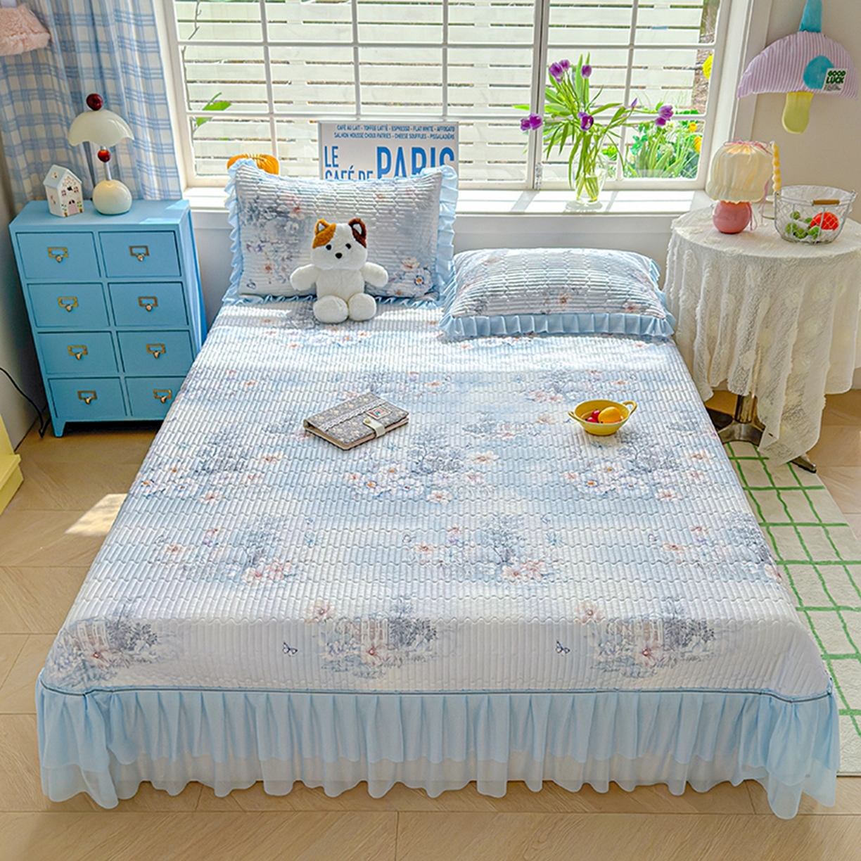 91家纺网 家纺一手货源 找家纺 （总）冬然家纺 2026新款锦氨凉感丝数码印花工艺云感纱花边凉席席子