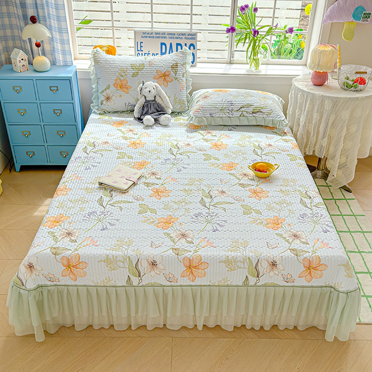 冬然家纺 2026新款锦氨凉感丝数码印花工艺云感纱花边凉席席子 花溪