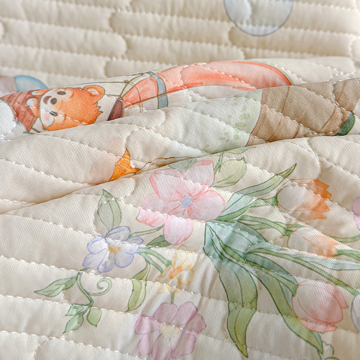 91家纺网 家纺一手货源 找家纺 冬然家纺 2026新款锦氨凉感丝数码印花工艺云感纱花边凉席席子 萌宠乐园