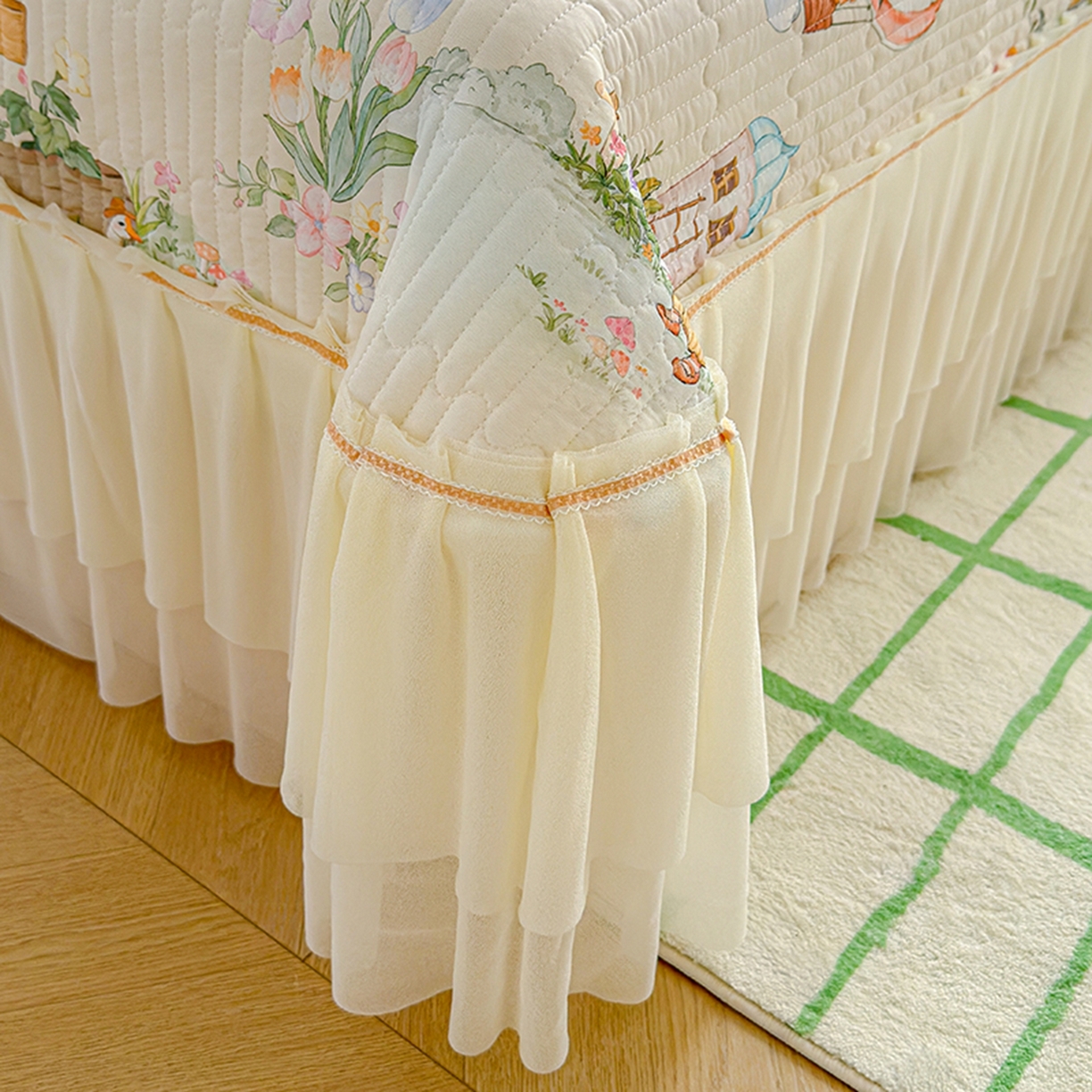 91家纺网 家纺一手货源 找家纺 冬然家纺 2026新款锦氨凉感丝数码印花工艺云感纱花边凉席席子 萌宠乐园