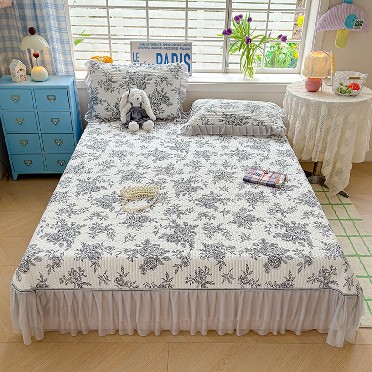 冬然家纺 2026新款锦氨凉感丝数码印花工艺云感纱花边凉席席子 素颜花絮