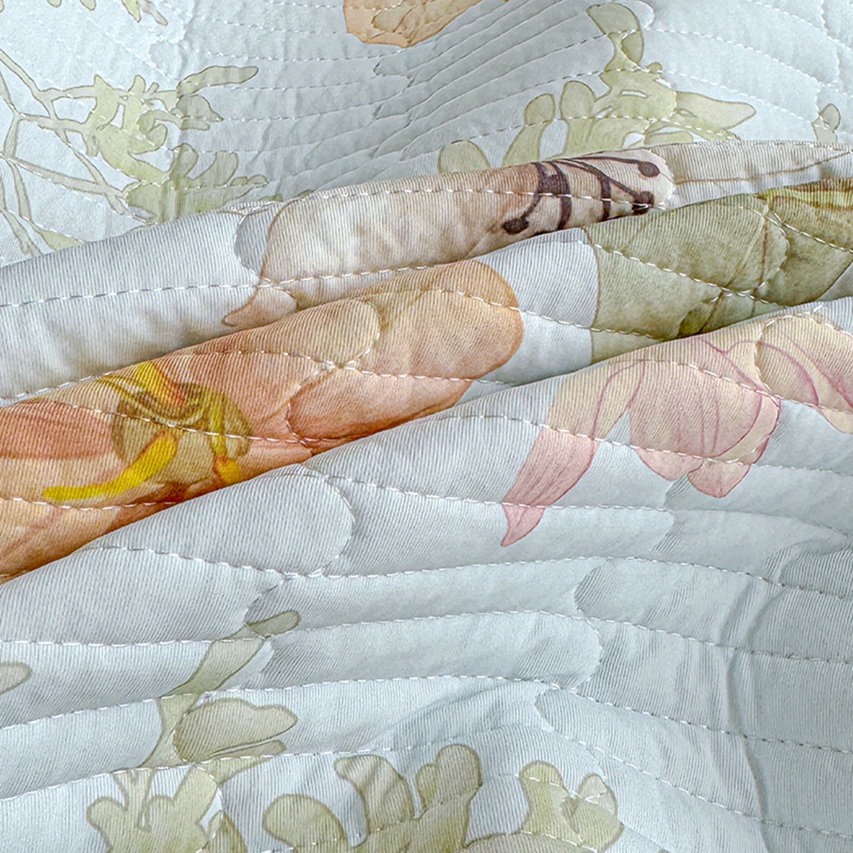 91家纺网 家纺一手货源 找家纺 冬然家纺 2026新款锦氨凉感丝数码印花工艺云感纱花边凉席席子 花溪