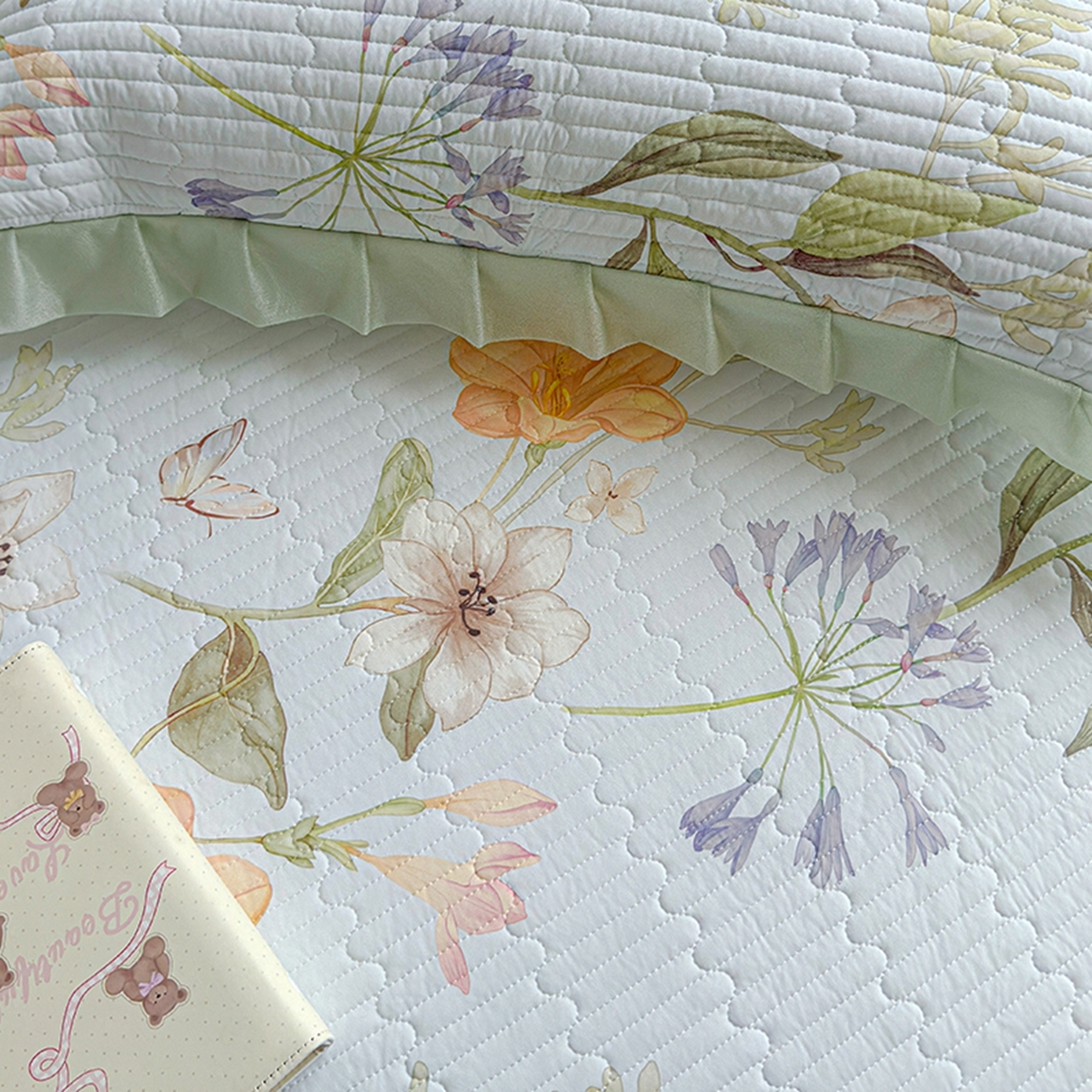 91家纺网 家纺一手货源 找家纺 冬然家纺 2026新款锦氨凉感丝数码印花工艺云感纱花边凉席席子 花溪