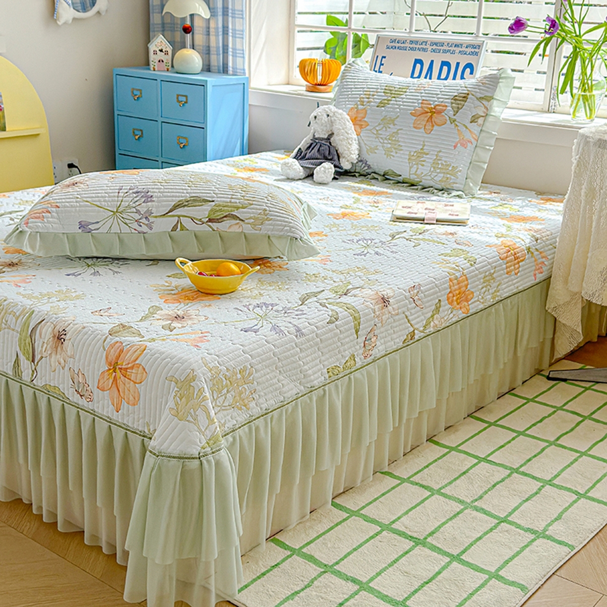 91家纺网 家纺一手货源 找家纺 冬然家纺 2026新款锦氨凉感丝数码印花工艺云感纱花边凉席席子 花溪