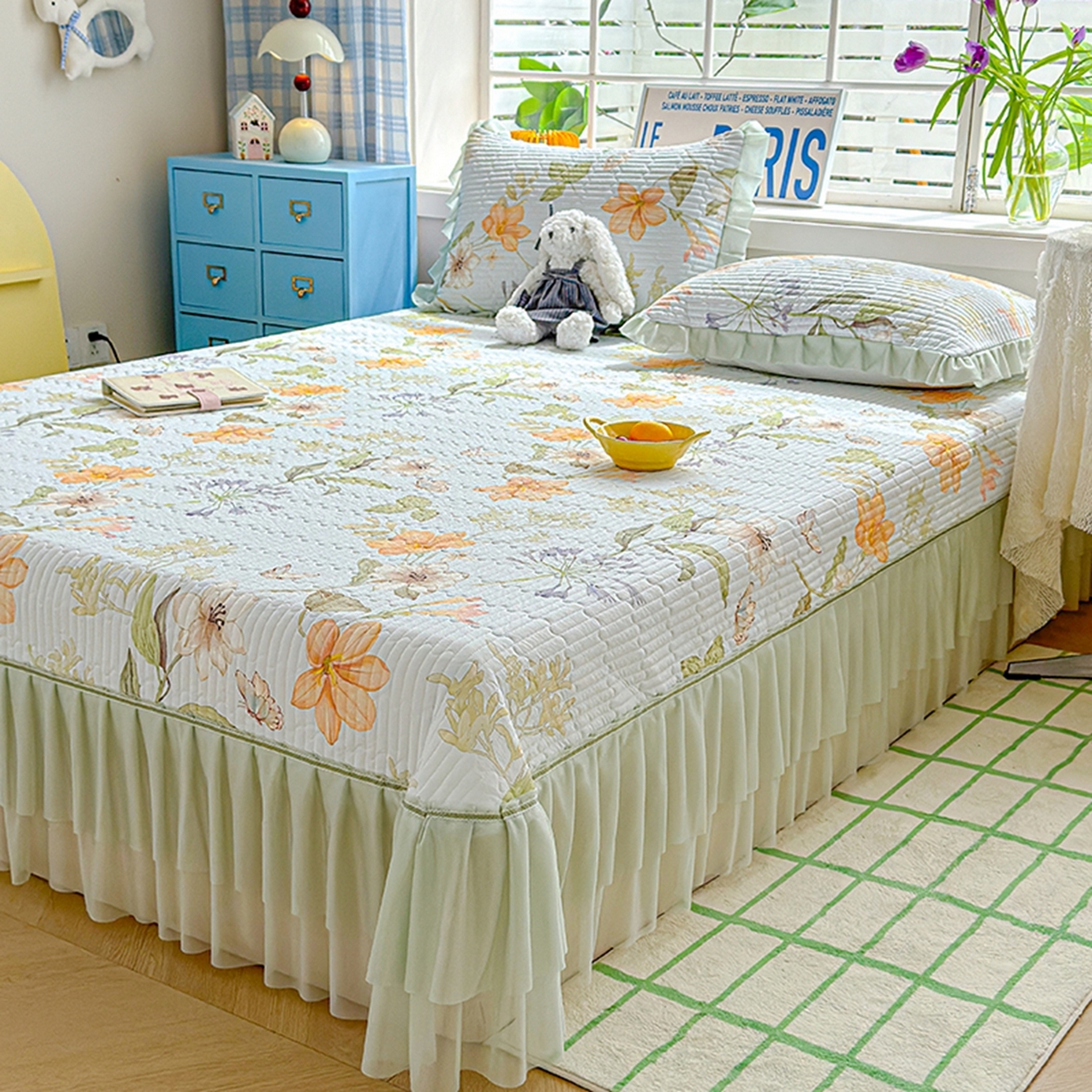 91家纺网 家纺一手货源 找家纺 冬然家纺 2026新款锦氨凉感丝数码印花工艺云感纱花边凉席席子 花溪