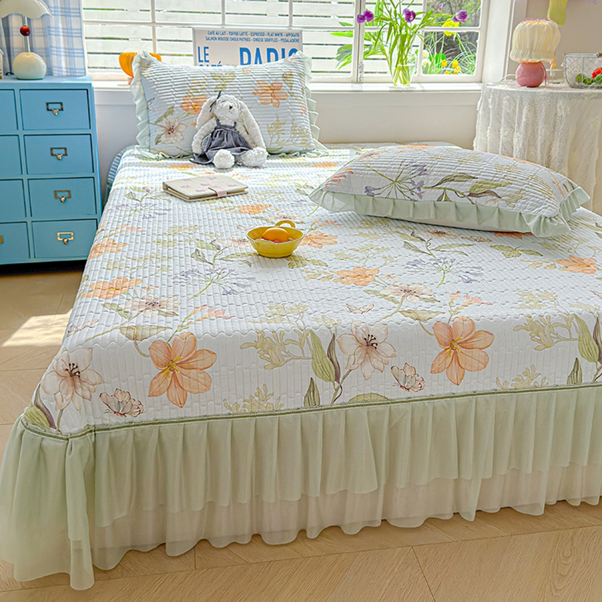 91家纺网 家纺一手货源 找家纺 冬然家纺 2026新款锦氨凉感丝数码印花工艺云感纱花边凉席席子 花溪