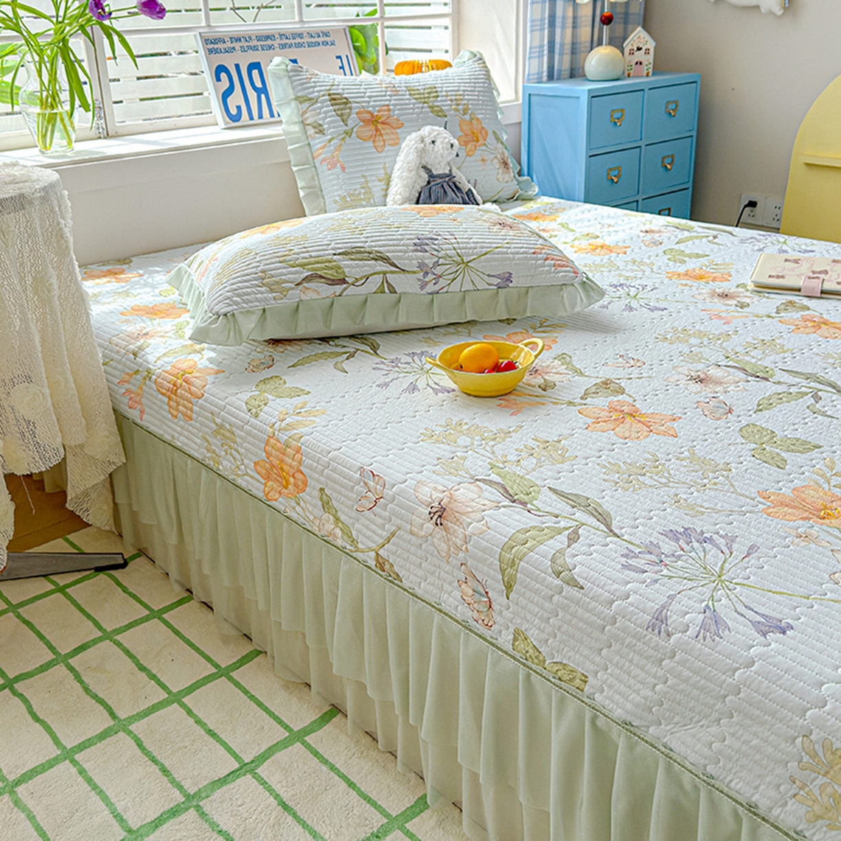 91家纺网 家纺一手货源 找家纺 冬然家纺 2026新款锦氨凉感丝数码印花工艺云感纱花边凉席席子 花溪