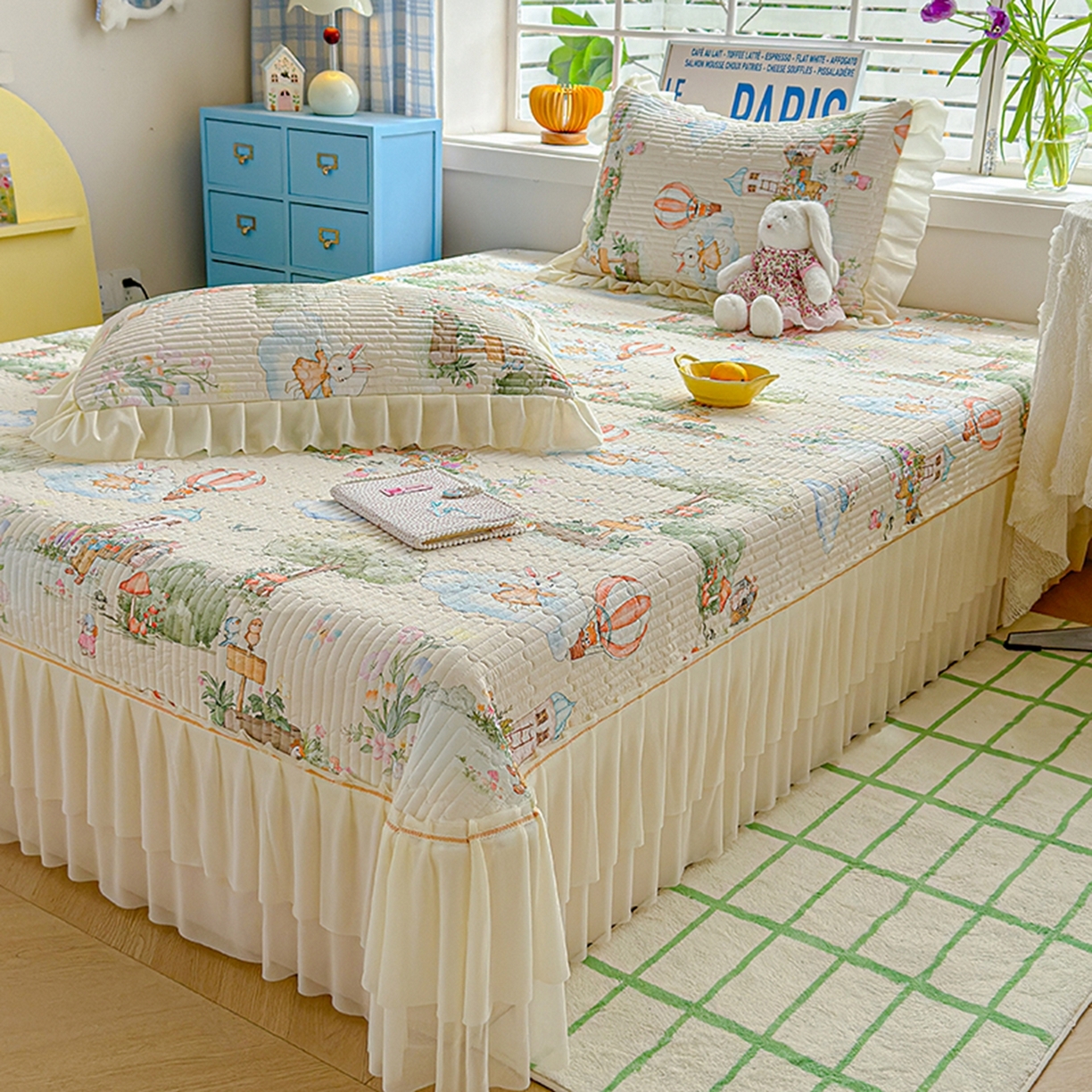 91家纺网 家纺一手货源 找家纺 冬然家纺 2026新款锦氨凉感丝数码印花工艺云感纱花边凉席席子 萌宠乐园