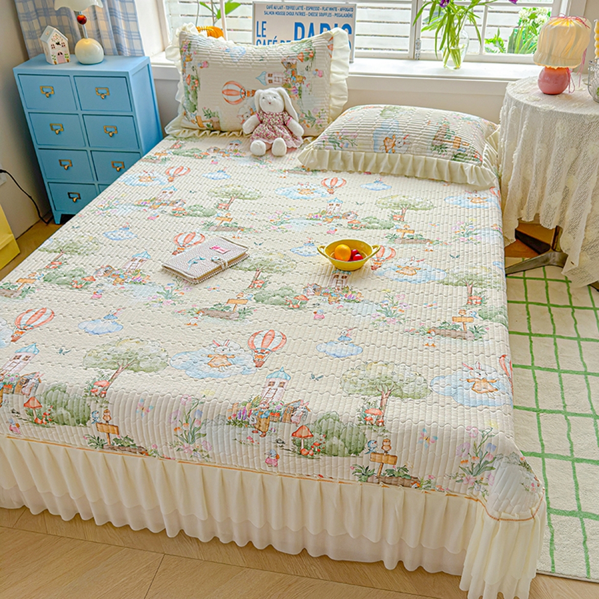 91家纺网 家纺一手货源 找家纺 冬然家纺 2026新款锦氨凉感丝数码印花工艺云感纱花边凉席席子 萌宠乐园