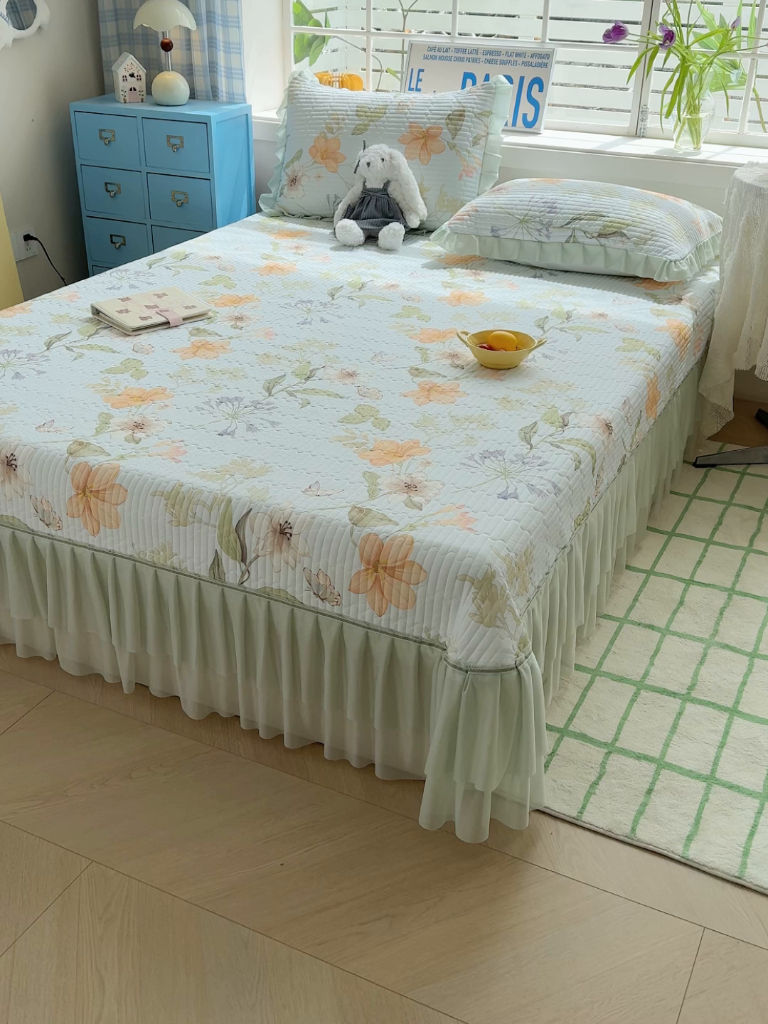 91家纺网 家纺一手货源 找家纺 冬然家纺 2026新款锦氨凉感丝数码印花工艺云感纱花边凉席席子 花溪