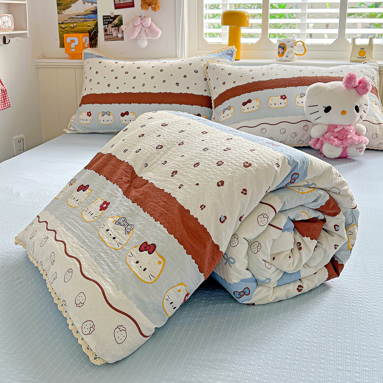 91家纺网 家纺一手货源 找家纺 （总）恒尚居 2026新款A类泡芙纱贝壳边夏被四套件空调被三角针绣边夏被夏被四件套