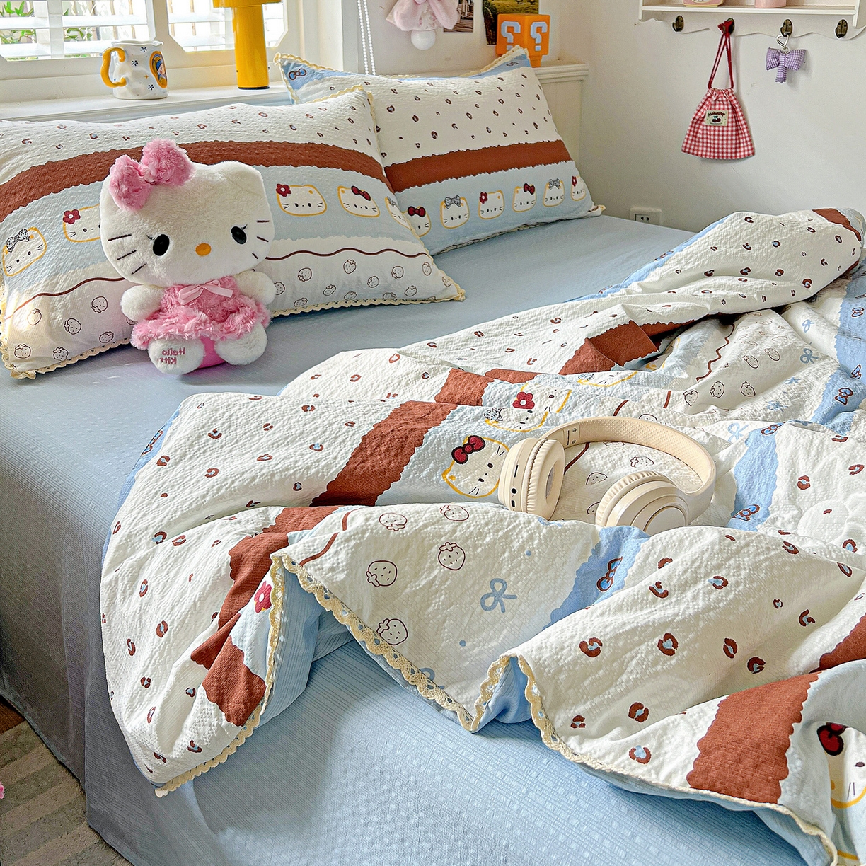 91家纺网 家纺一手货源 找家纺 （总）恒尚居 2026新款A类泡芙纱贝壳边夏被四套件空调被三角针绣边夏被夏被四件套