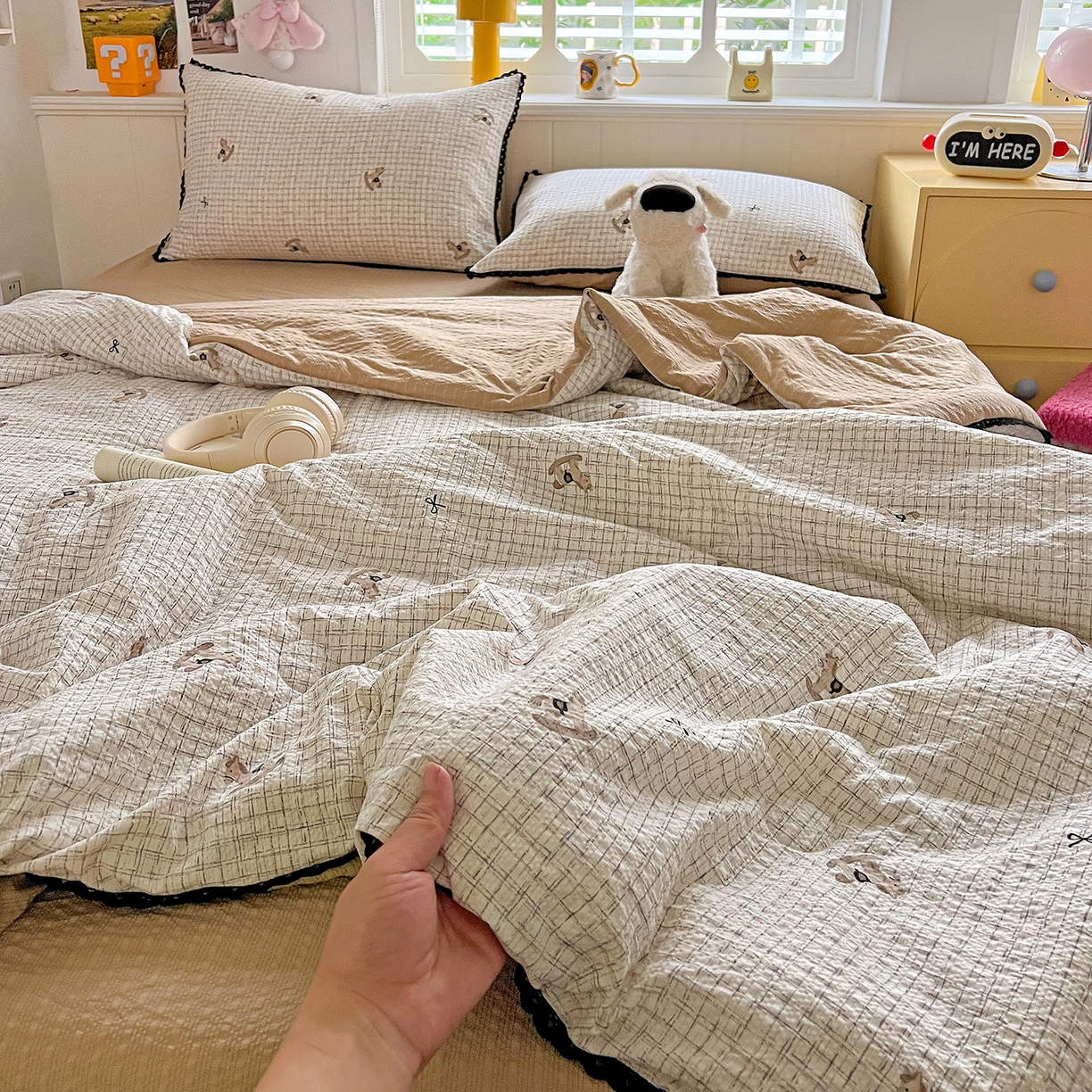 91家纺网 家纺一手货源 找家纺 （总）恒尚居 2026新款A类泡芙纱贝壳边夏被四套件空调被三角针绣边夏被夏被四件套