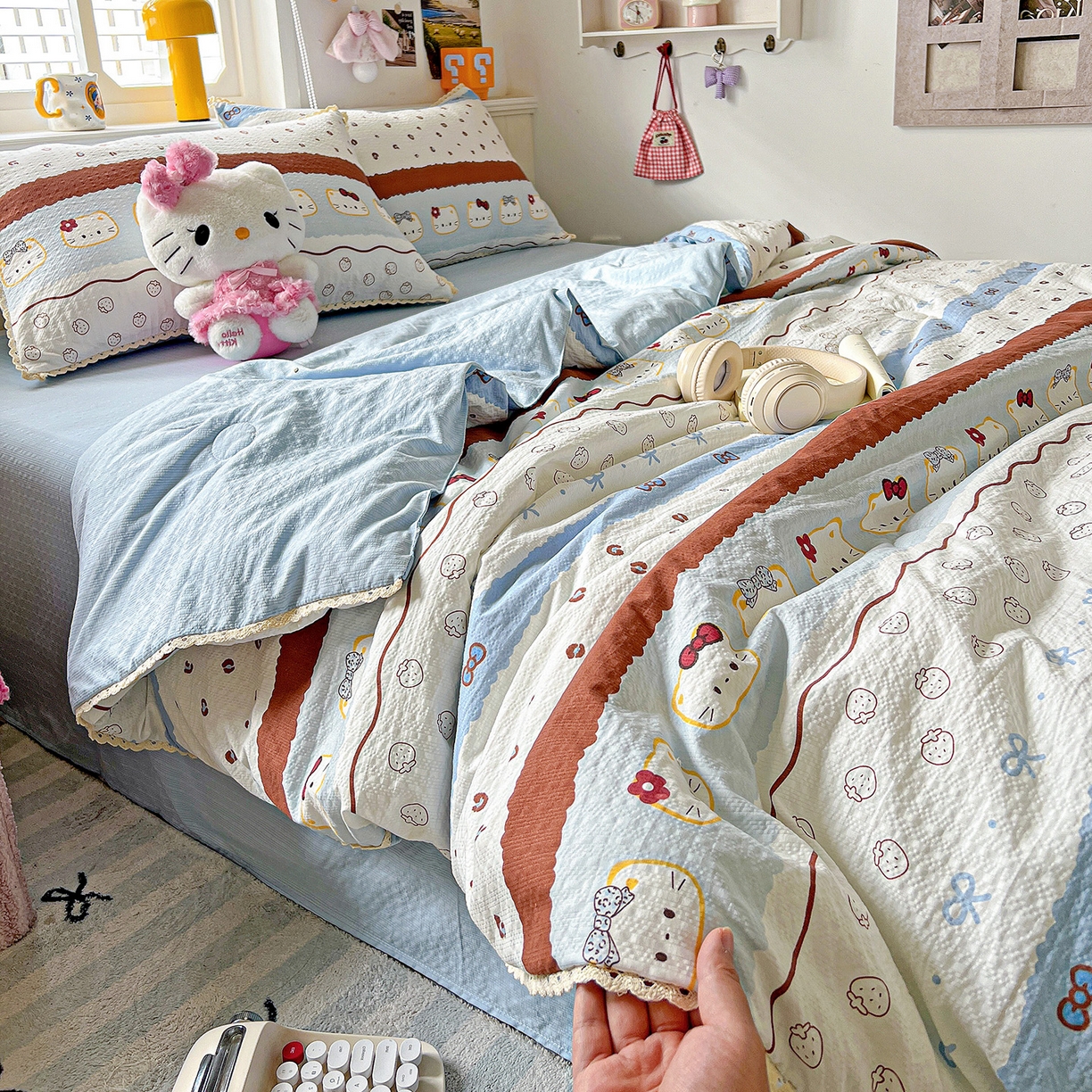 91家纺网 家纺一手货源 找家纺 （总）恒尚居 2026新款A类泡芙纱贝壳边夏被四套件空调被三角针绣边夏被夏被四件套