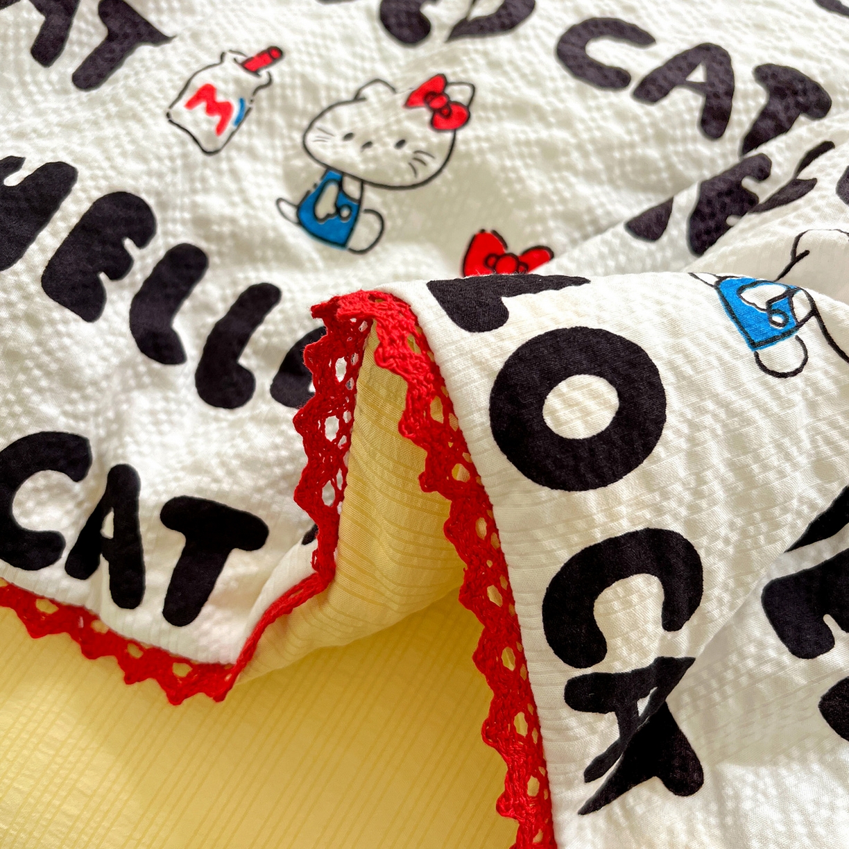 91家纺网 家纺一手货源 找家纺 恒尚居 2026新款A类泡芙纱贝壳边夏被四套件空调被三角针绣边夏被夏被四件套 【字母喵喵】小花边