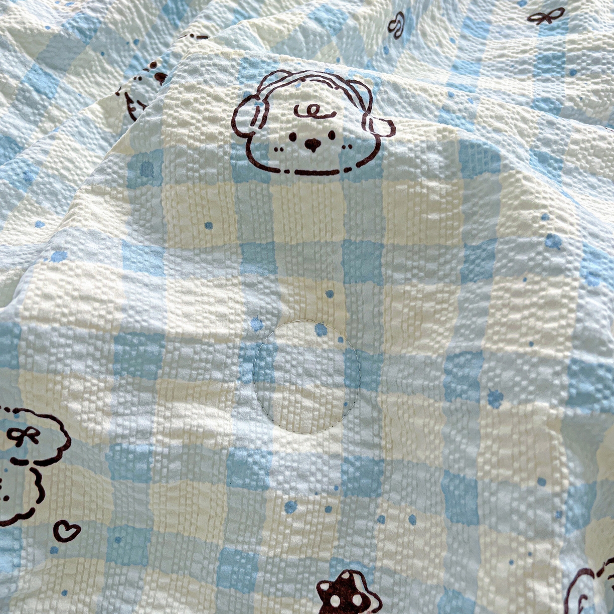 91家纺网 家纺一手货源 找家纺 恒尚居 2026新款A类泡芙纱贝壳边夏被四套件空调被三角针绣边夏被夏被四件套 【兰格奶狗】小花边