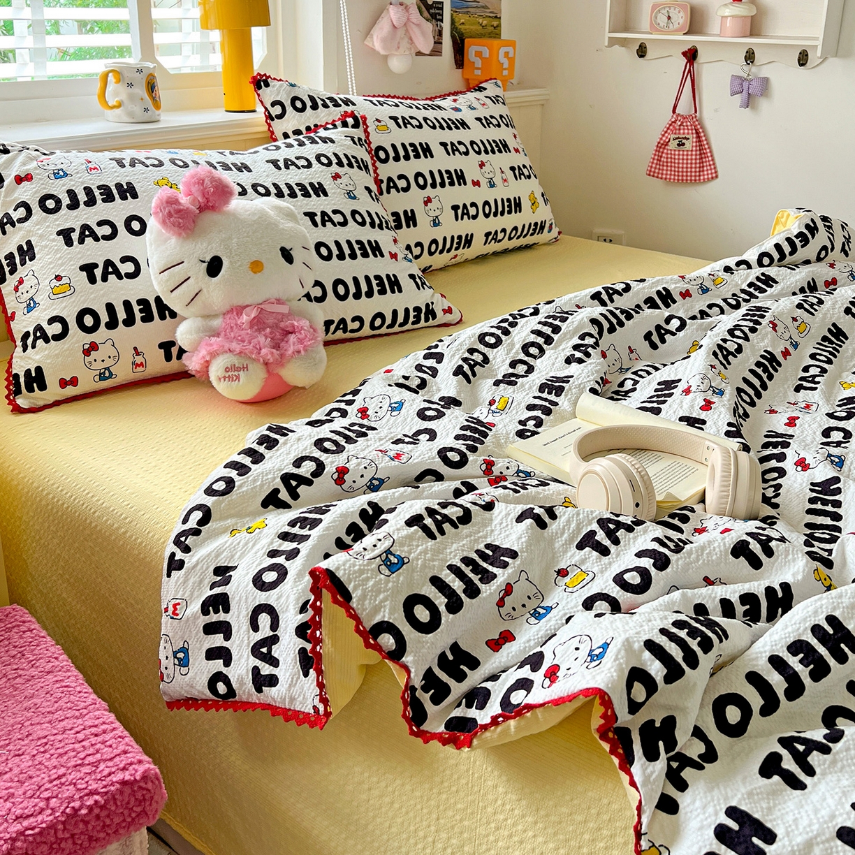 91家纺网 家纺一手货源 找家纺 恒尚居 2026新款A类泡芙纱贝壳边夏被四套件空调被三角针绣边夏被夏被四件套 【字母喵喵】小花边