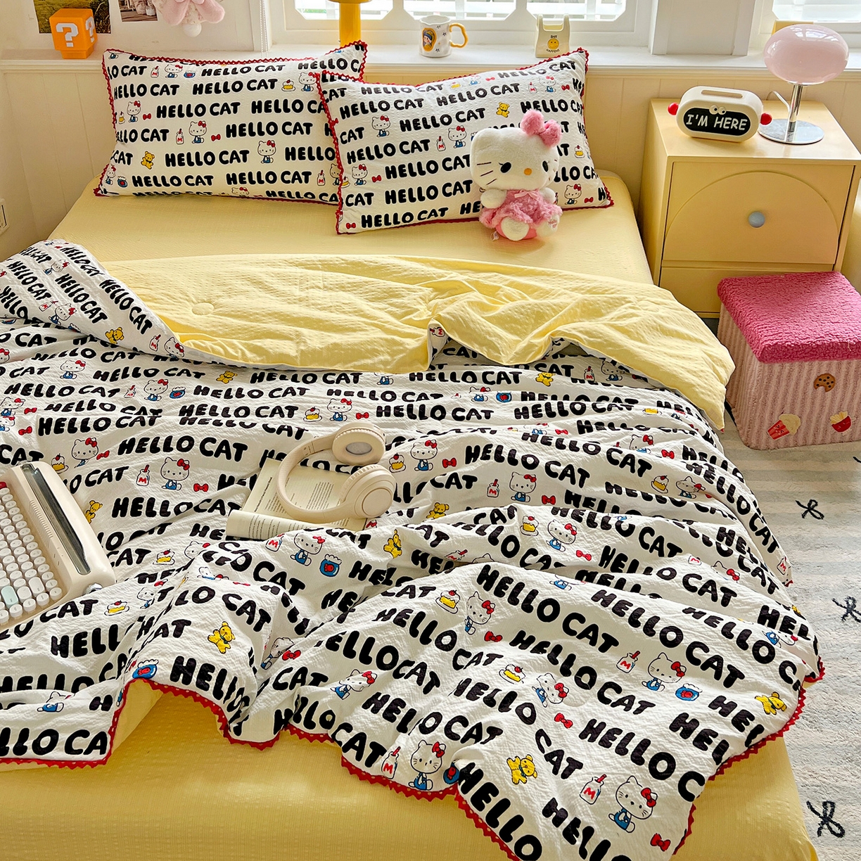 91家纺网 家纺一手货源 找家纺 恒尚居 2026新款A类泡芙纱贝壳边夏被四套件空调被三角针绣边夏被夏被四件套 【字母喵喵】小花边