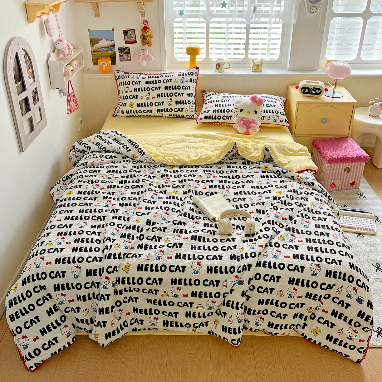 91家纺网 家纺一手货源 找家纺 恒尚居 2026新款A类泡芙纱贝壳边夏被四套件空调被三角针绣边夏被夏被四件套 【字母喵喵】小花边