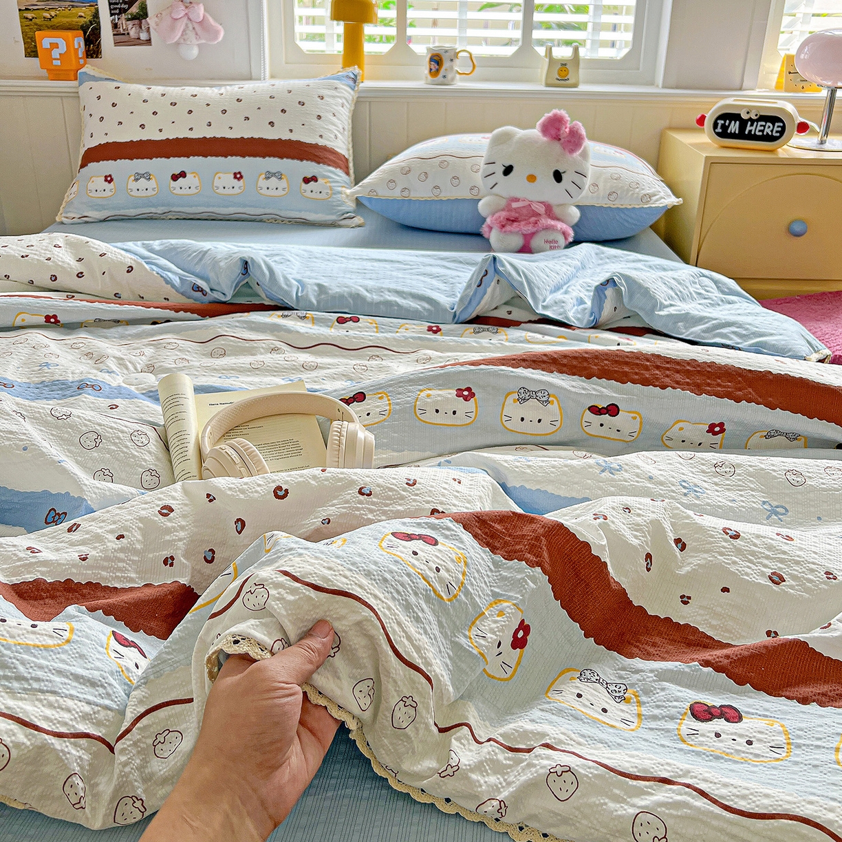 恒尚居 2026新款A类泡芙纱贝壳边夏被四套件空调被三角针绣边夏被夏被四件套 【波点奶芙】小花边