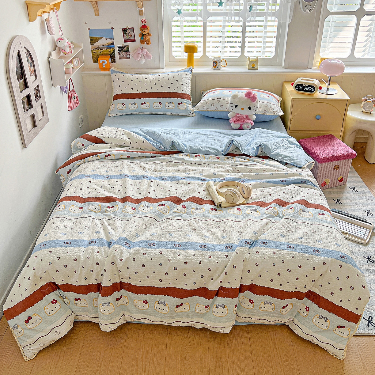 91家纺网 家纺一手货源 找家纺 恒尚居 2026新款A类泡芙纱贝壳边夏被四套件空调被三角针绣边夏被夏被四件套 【波点奶芙】小花边