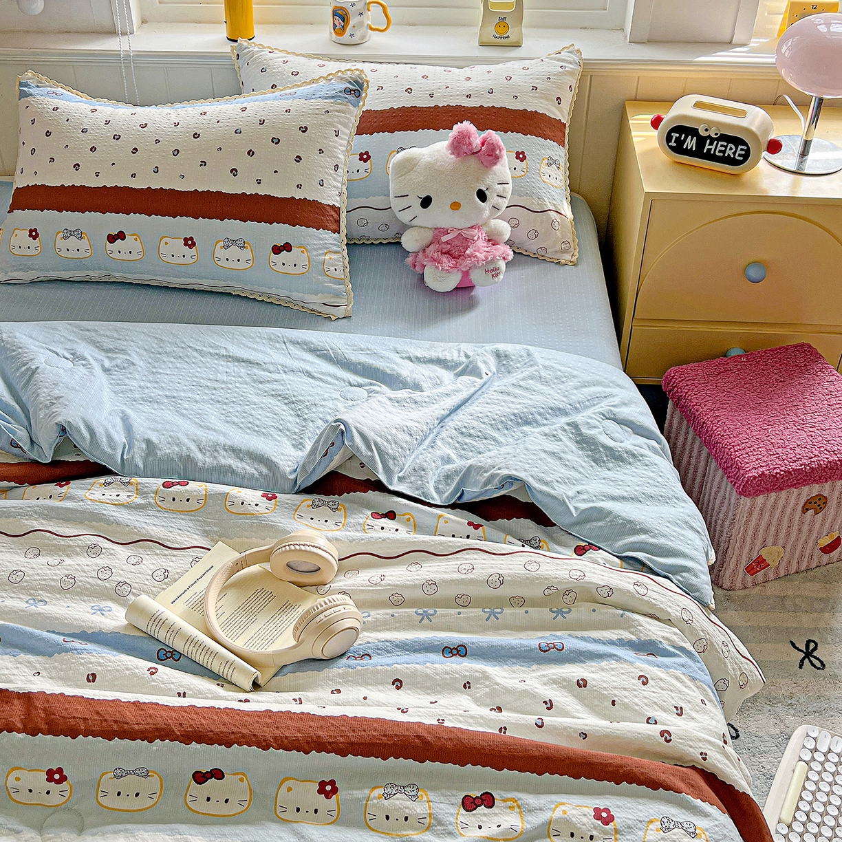 91家纺网 家纺一手货源 找家纺 恒尚居 2026新款A类泡芙纱贝壳边夏被四套件空调被三角针绣边夏被夏被四件套 【波点奶芙】小花边