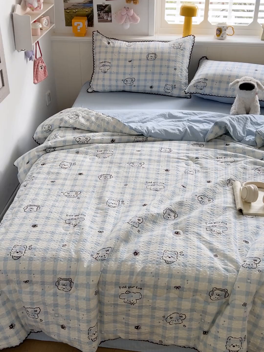 91家纺网 家纺一手货源 找家纺 恒尚居 2026新款A类泡芙纱贝壳边夏被四套件空调被三角针绣边夏被夏被四件套 【兰格奶狗】小花边