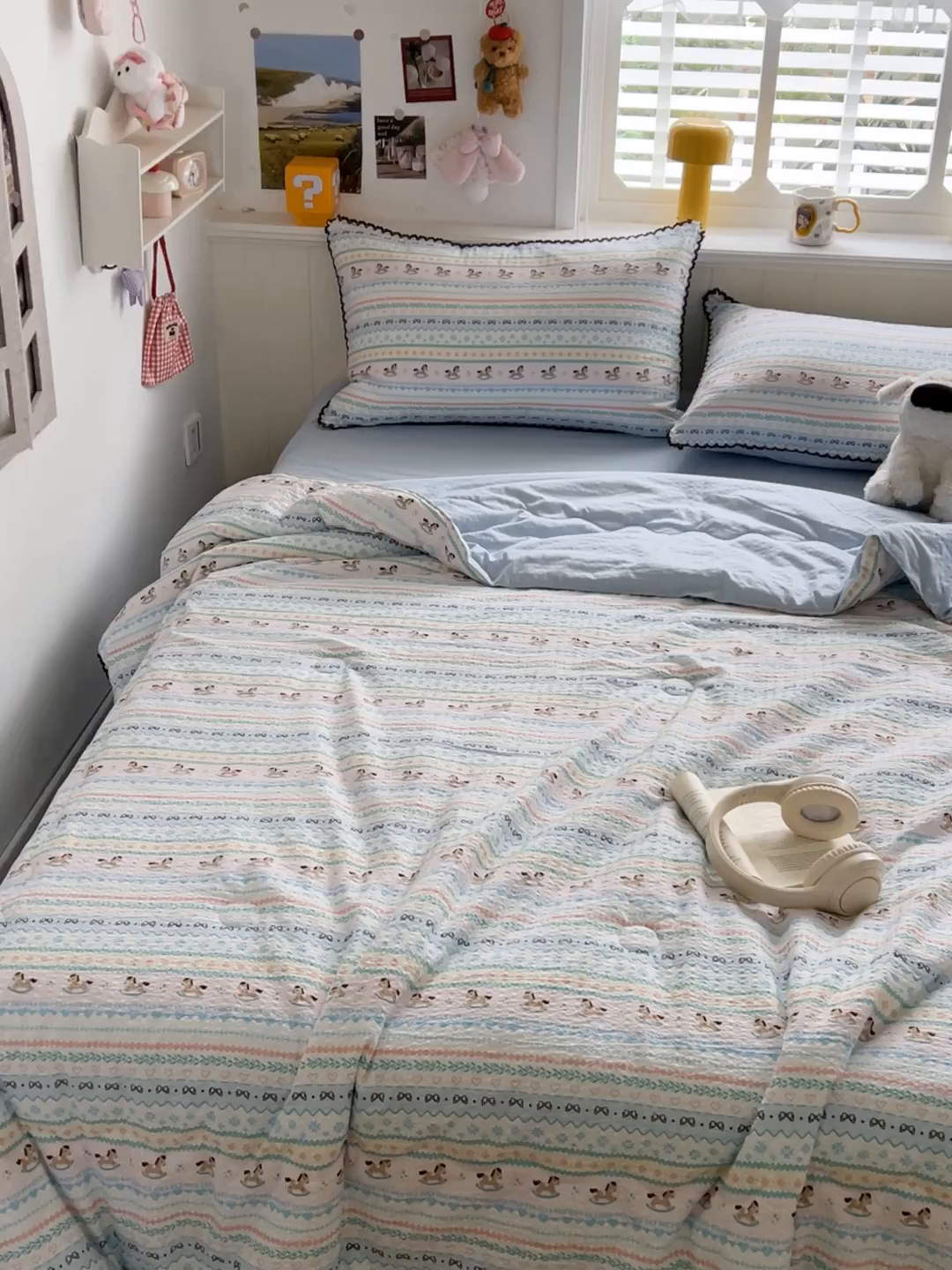 91家纺网 家纺一手货源 找家纺 恒尚居 2026新款A类泡芙纱贝壳边夏被四套件空调被三角针绣边夏被夏被四件套 【彩虹木马】小花边