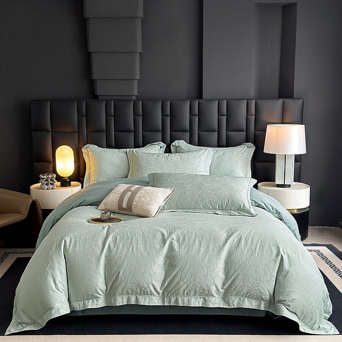 宏羽纺家纺 2026新款100S长绒棉浮雕提花居家四件套 山间雾-喜绿