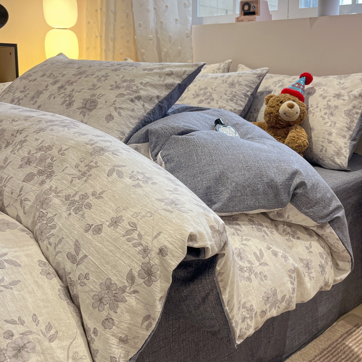 91家纺网 家纺一手货源 找家纺 蓝极人 2026新款原麻复古四件套 戴丽小姐-灰