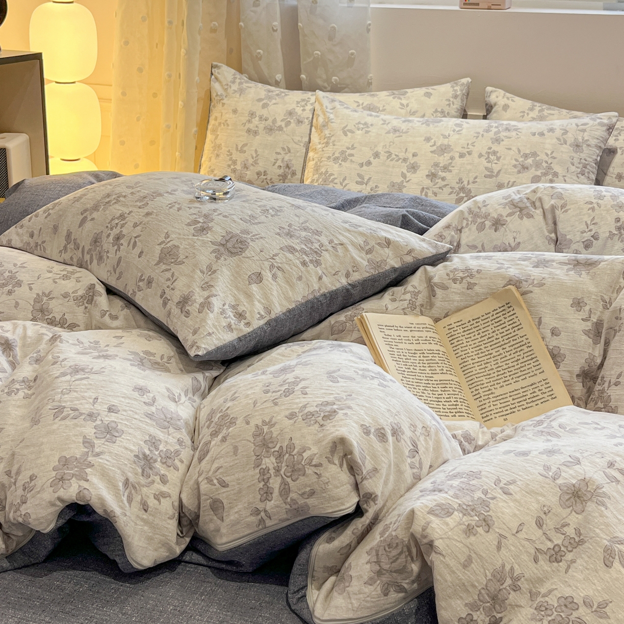 91家纺网 家纺一手货源 找家纺 蓝极人 2026新款原麻复古四件套 戴丽小姐-灰