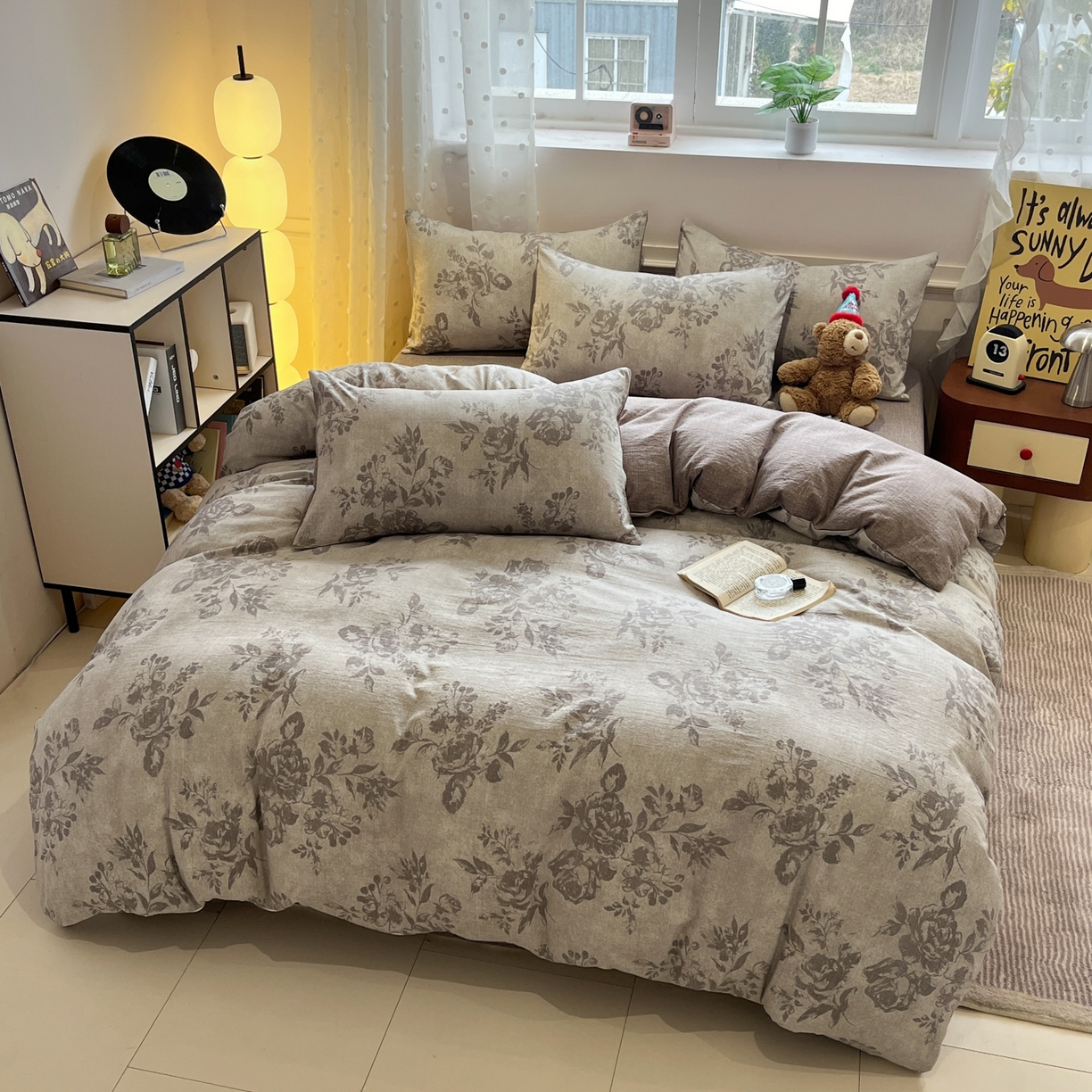 91家纺网 家纺一手货源 找家纺 蓝极人 2026新款原麻复古四件套 风木槿-咖