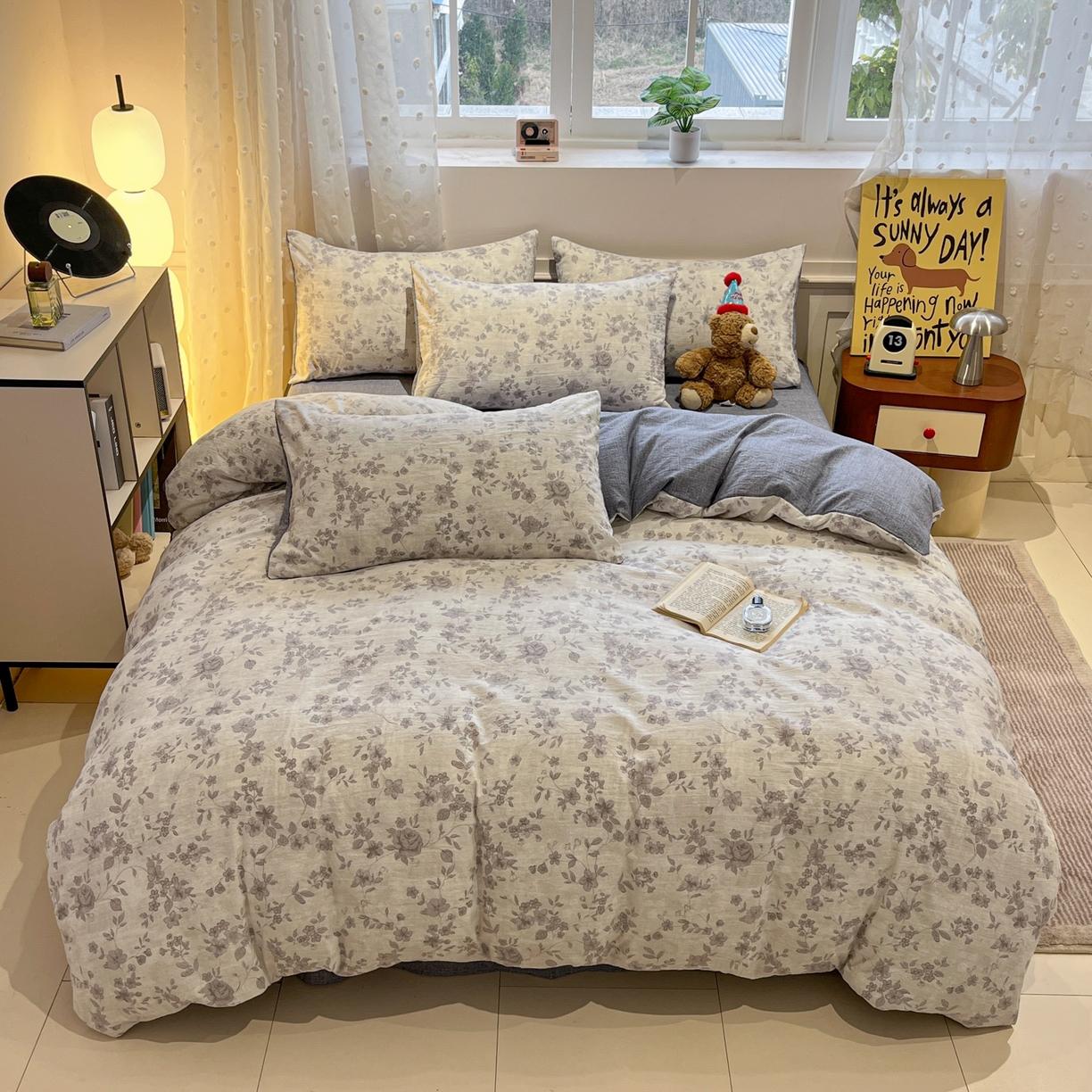 91家纺网 家纺一手货源 找家纺 蓝极人 2026新款原麻复古四件套 戴丽小姐-灰