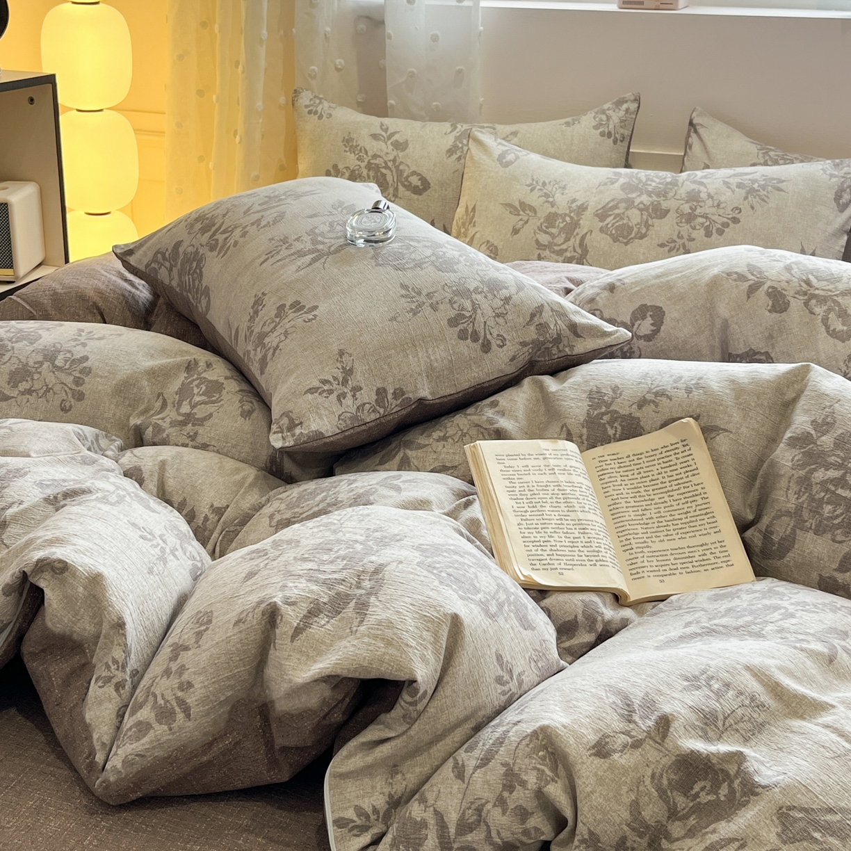 91家纺网 家纺一手货源 找家纺 蓝极人 2026新款原麻复古四件套 风木槿-咖