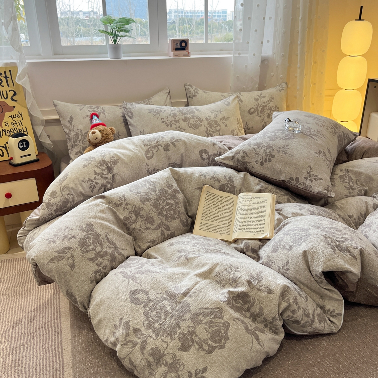 91家纺网 家纺一手货源 找家纺 蓝极人 2026新款原麻复古四件套 风木槿-咖