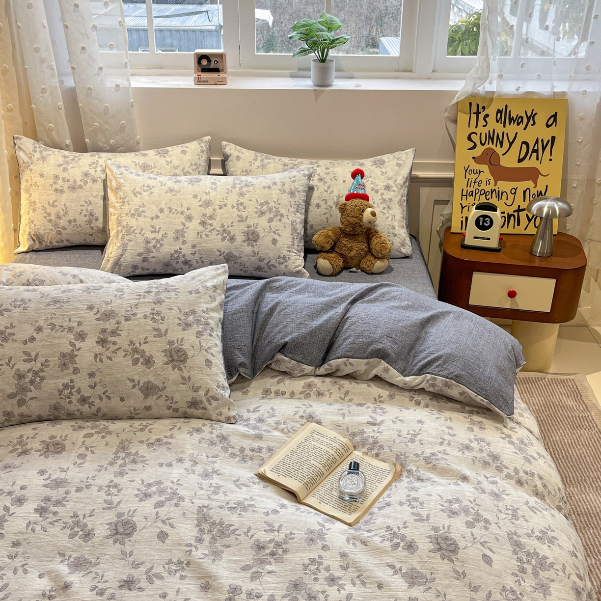 91家纺网 家纺一手货源 找家纺 蓝极人 2026新款原麻复古四件套 戴丽小姐-灰