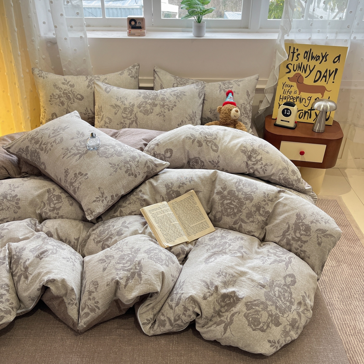 91家纺网 家纺一手货源 找家纺 蓝极人 2026新款原麻复古四件套 风木槿-咖