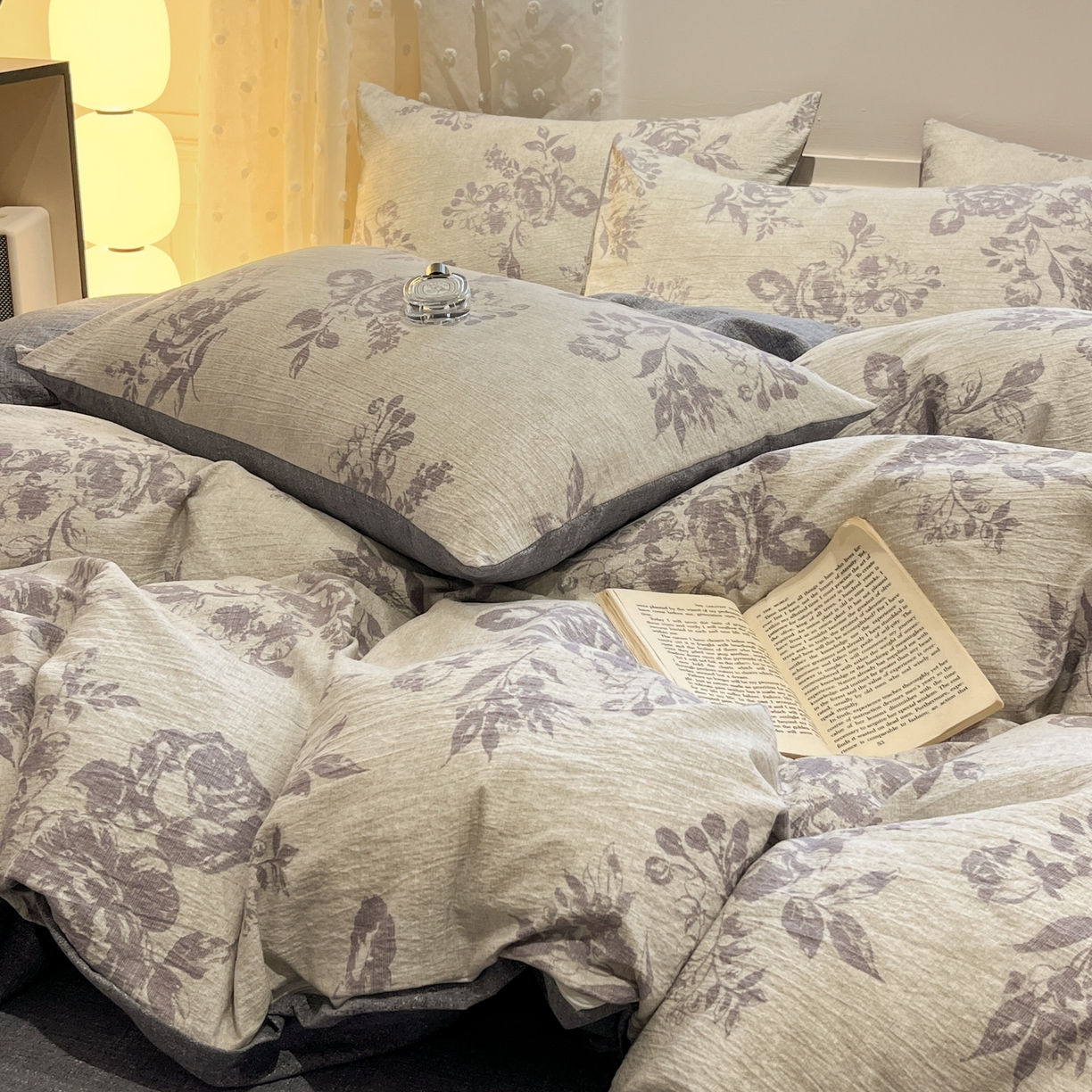 91家纺网 家纺一手货源 找家纺 蓝极人 2026新款原麻复古四件套 风木槿-紫