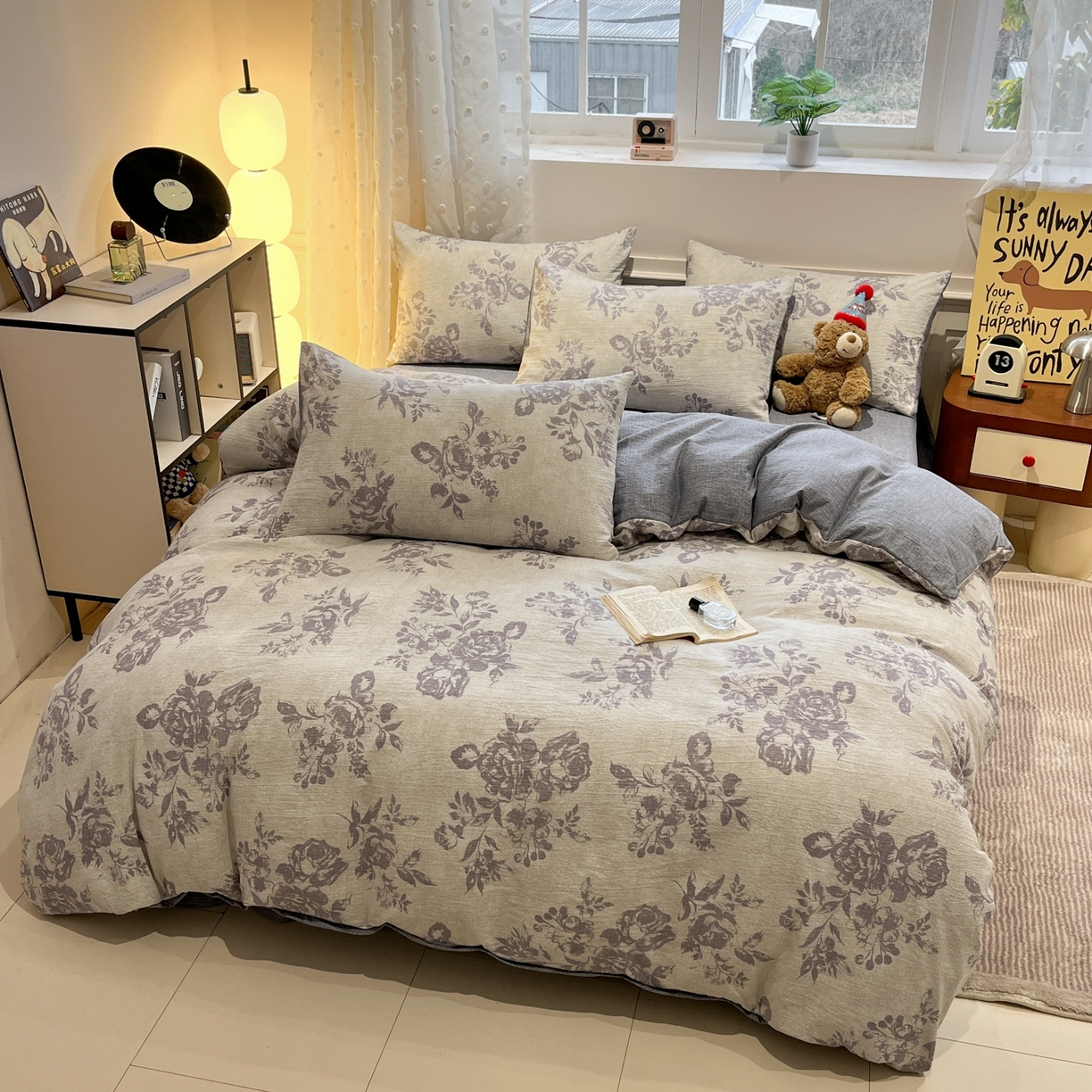 91家纺网 家纺一手货源 找家纺 蓝极人 2026新款原麻复古四件套 风木槿-紫