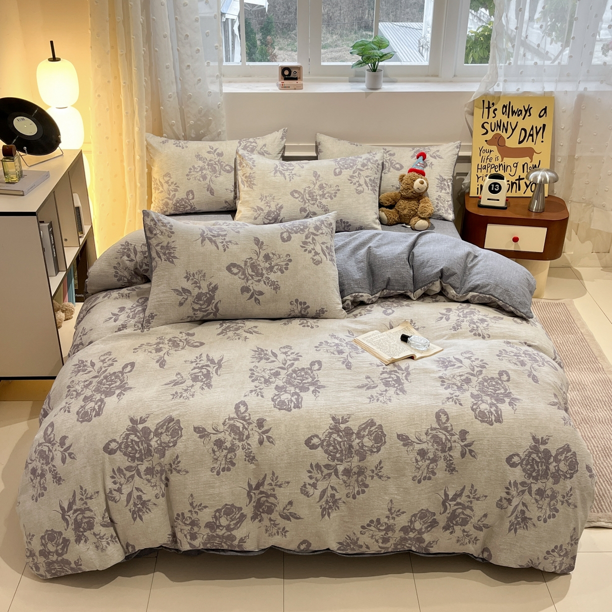 91家纺网 家纺一手货源 找家纺 蓝极人 2026新款原麻复古四件套 风木槿-紫