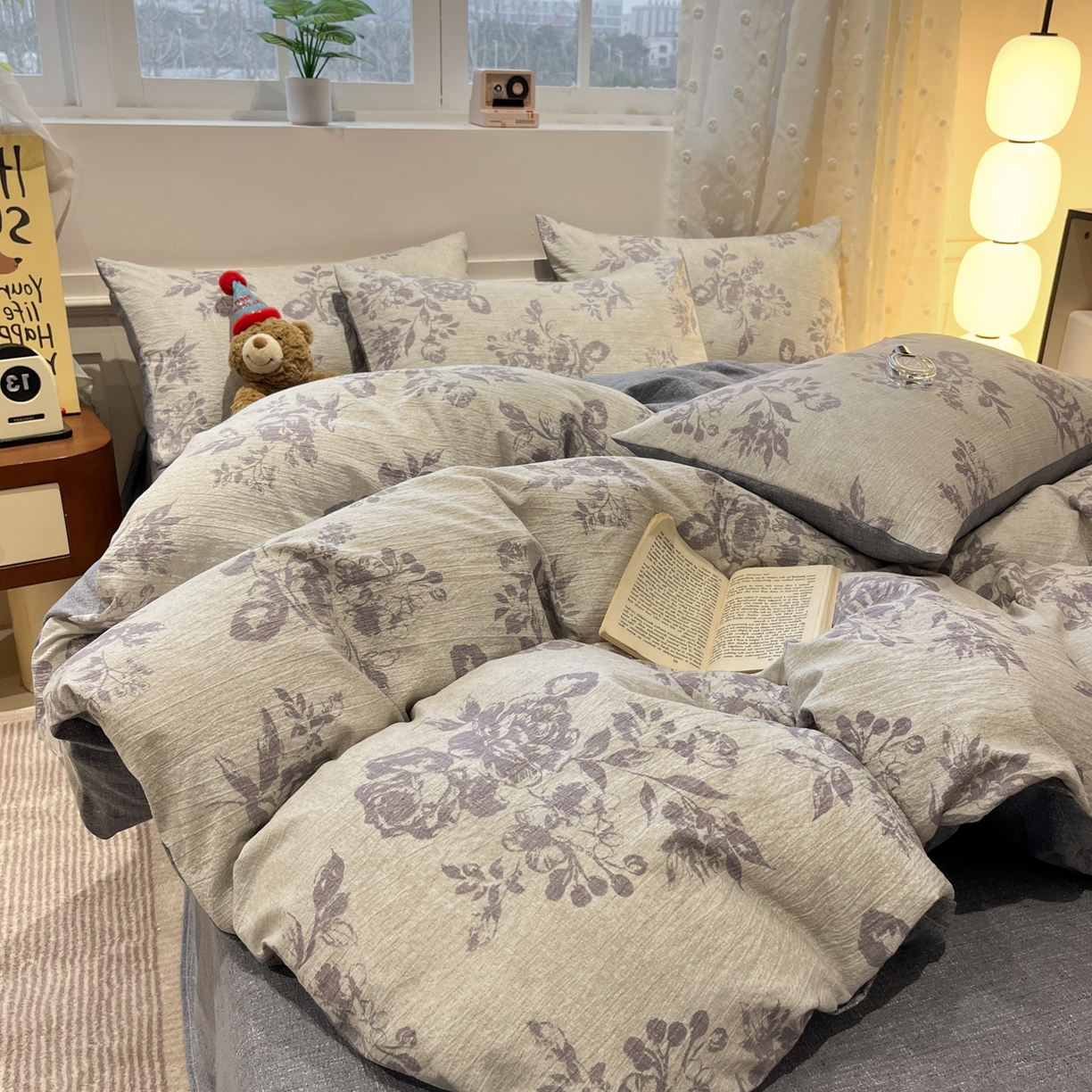 91家纺网 家纺一手货源 找家纺 蓝极人 2026新款原麻复古四件套 风木槿-紫