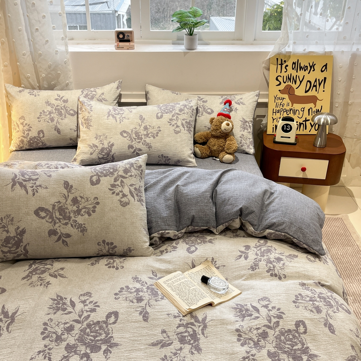 91家纺网 家纺一手货源 找家纺 蓝极人 2026新款原麻复古四件套 风木槿-紫