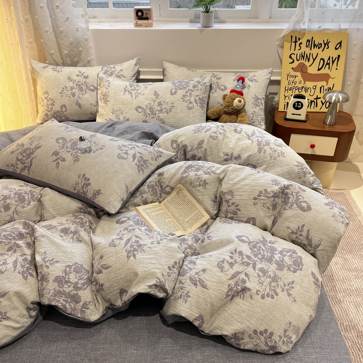 91家纺网 家纺一手货源 找家纺 蓝极人 2026新款原麻复古四件套 风木槿-紫