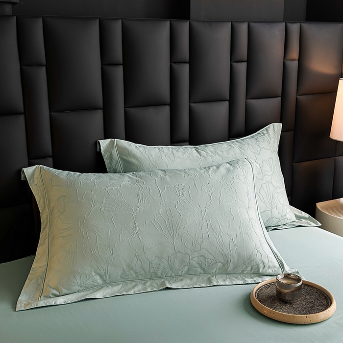 91家纺网 家纺一手货源 找家纺 宏羽纺家纺 2026新款100S长绒棉浮雕提花居家四件套 山间雾-喜绿