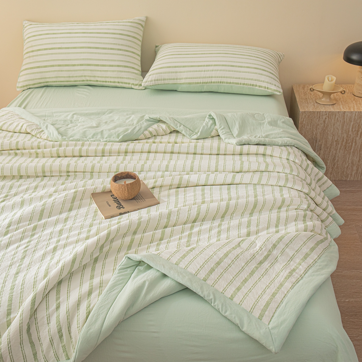 91家纺网 家纺一手货源 找家纺 江暮云家纺 2026新款色织提花新疆棉花夏被空调被 织韵-绿