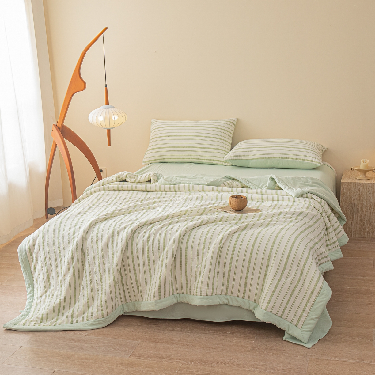 91家纺网 家纺一手货源 找家纺 江暮云家纺 2026新款色织提花新疆棉花夏被空调被 织韵-绿